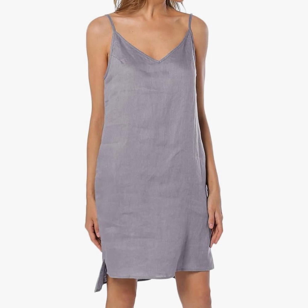 Amazhiyu Linen V- neck Cami Dress